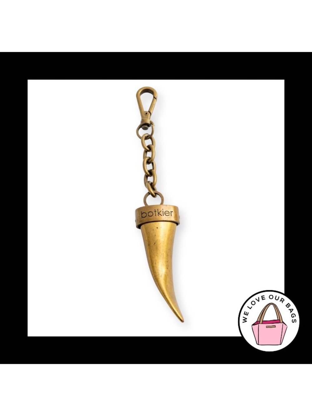 Vintage BOTKIER ELEPHANT TUSK Gold Brass Metal Bag Charm Hang Tag Keychain Fob